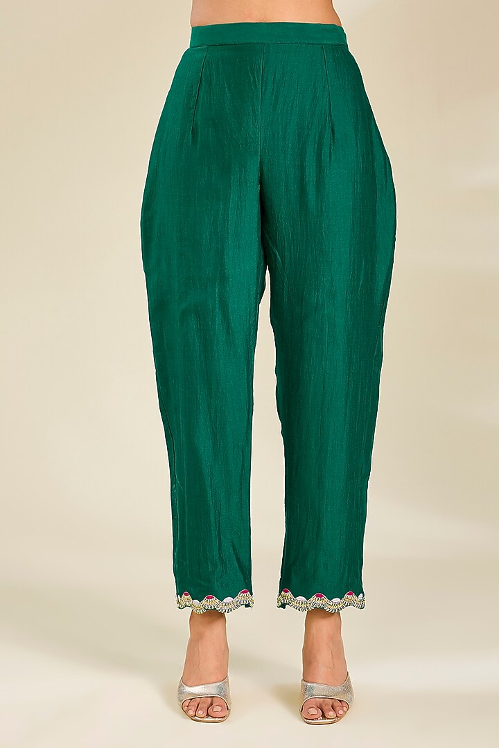 Emerald Green Spun Silk Pearl Work Angrakha Kurta Set by SURBHI SHAH at Pernia's Pop Up Shop