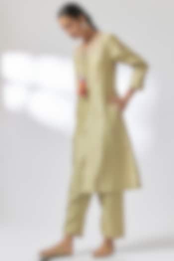 Pista Green Chanderi Anchor Zardosi Work Kurta Set by Surbhi Shah at Pernia's Pop Up Shop