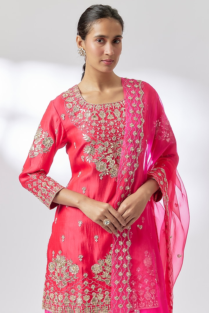 Red Rani Organza Gota Lappa Embroidered Wedding Sharara Set by Surbhi Shah at Pernia's Pop Up Shop