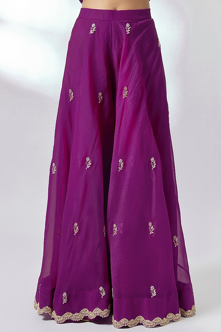 Deep Grape Spun Marori Embroidered Wedding Sharara Set by Surbhi Shah at Pernia's Pop Up Shop