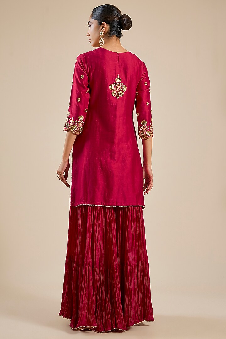 Maroon Chanderi Marori Work Wedding Sharara Set by SURBHI SHAH at Pernia's Pop Up Shop