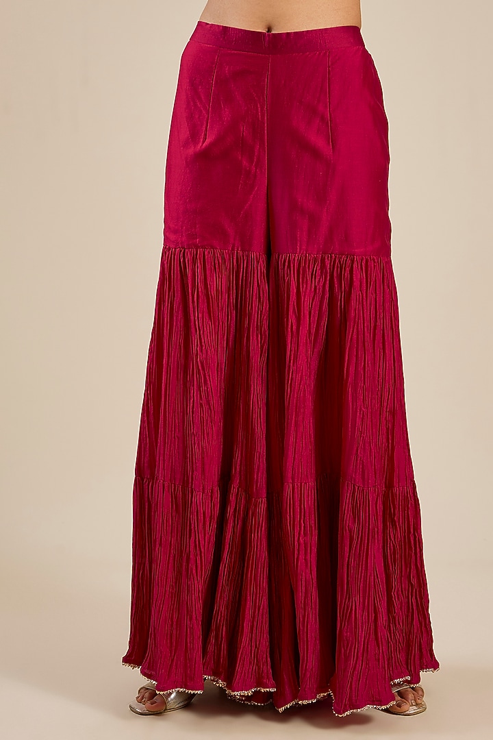 Maroon Chanderi Marori Work Wedding Sharara Set by SURBHI SHAH at Pernia's Pop Up Shop