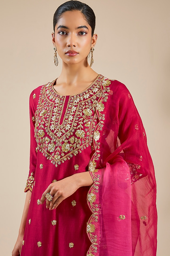 Maroon Chanderi Marori Work Wedding Sharara Set by SURBHI SHAH at Pernia's Pop Up Shop