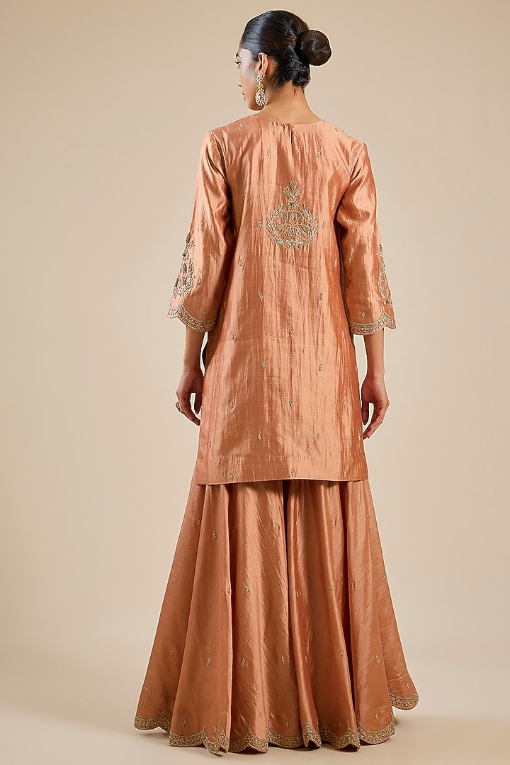Old Rose Spun Silk Zardosi Work Wedding Sharara Set by SURBHI SHAH at Pernia's Pop Up Shop