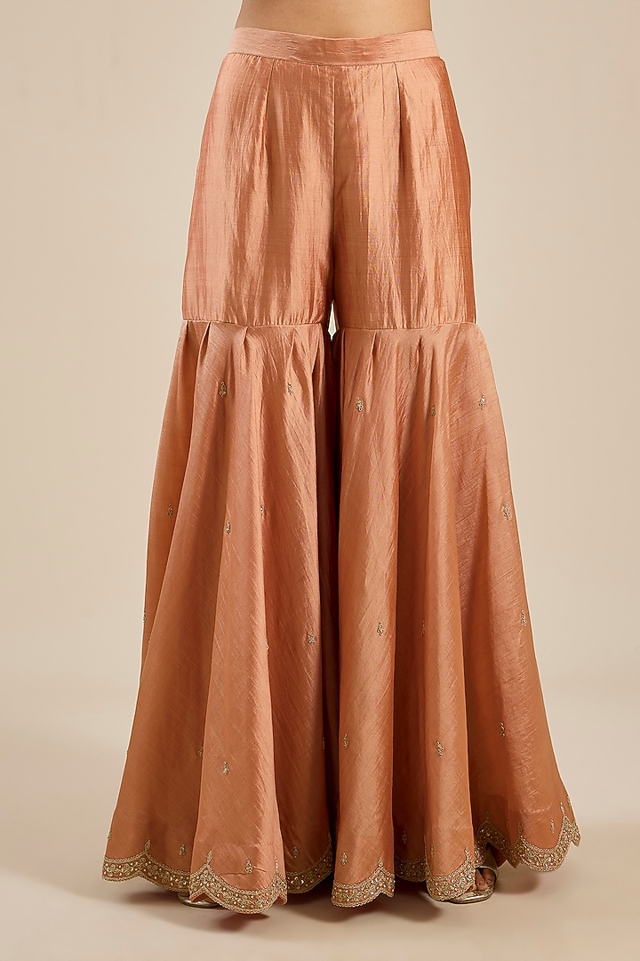 Old Rose Spun Silk Zardosi Work Wedding Sharara Set by SURBHI SHAH at Pernia's Pop Up Shop