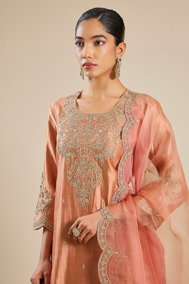 Old Rose Spun Silk Zardosi Work Wedding Sharara Set by SURBHI SHAH at Pernia's Pop Up Shop