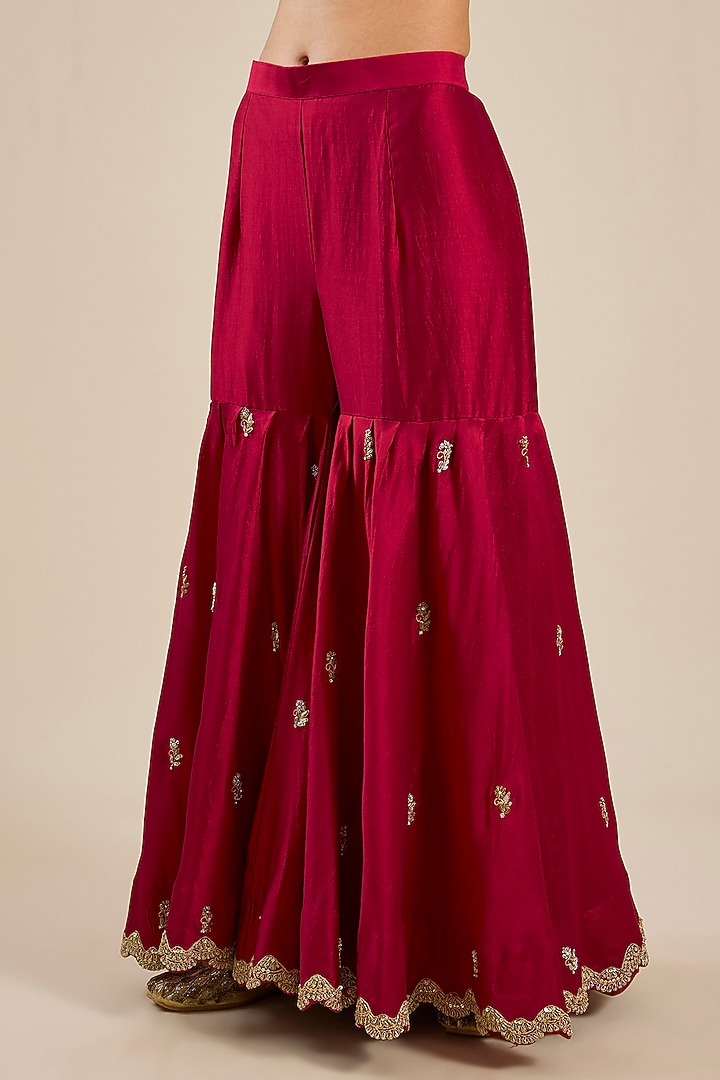 Maroon Spun Silk Zardosi Work Bridal Sharara Set by SURBHI SHAH at Pernia's Pop Up Shop