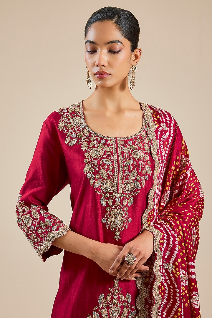 Maroon Spun Silk Zardosi Work Bridal Sharara Set by SURBHI SHAH at Pernia's Pop Up Shop