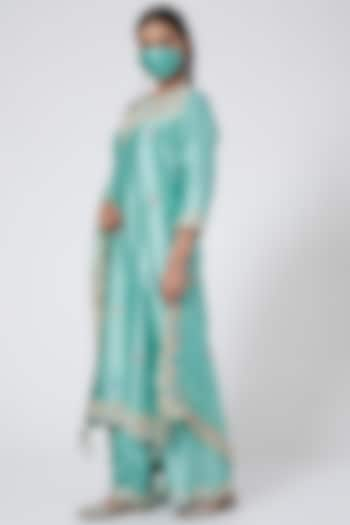 Turquoise Embroidered Kurta Set by SURBHI SHAH