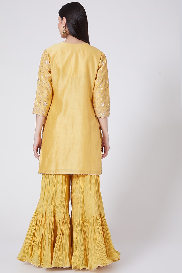 Canary Yellow Hand Embroidered Wedding Sharara Set by SURBHI SHAH at Pernia's Pop Up Shop