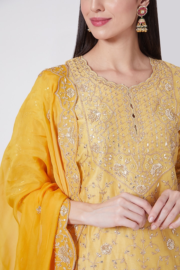 Canary Yellow Hand Embroidered Wedding Sharara Set by SURBHI SHAH at Pernia's Pop Up Shop