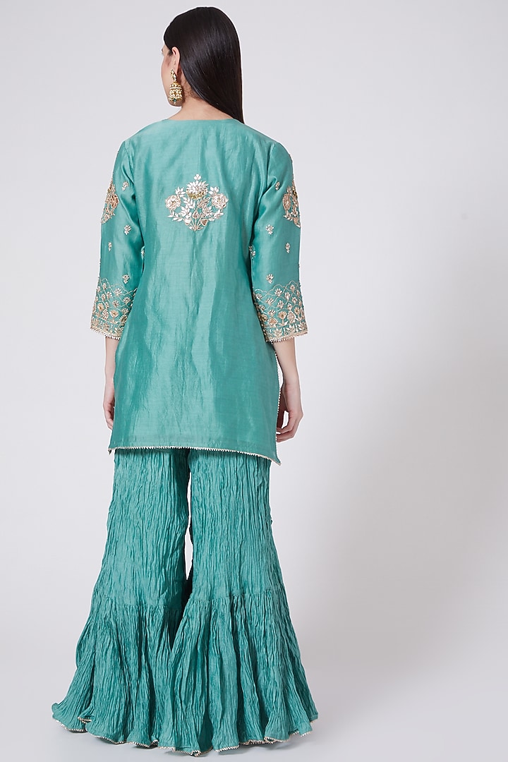 Blue Hand Embroidered Wedding Sharara Set by SURBHI SHAH at Pernia's Pop Up Shop