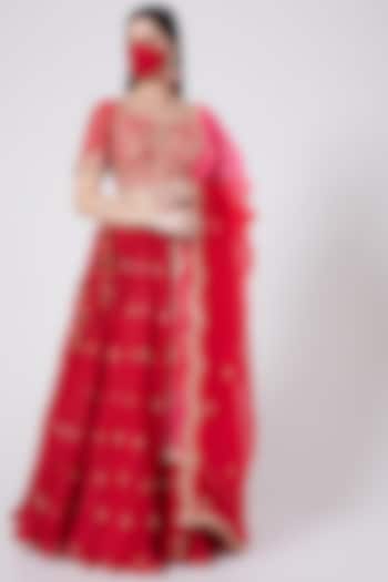 Red Hand Embroidered Wedding Lehenga Set by SURBHI SHAH at Pernia's Pop Up Shop
