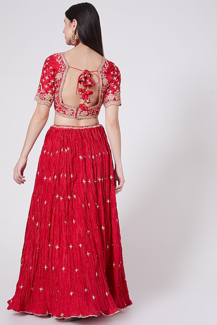 Red Hand Embroidered Wedding Lehenga Set by SURBHI SHAH at Pernia's Pop Up Shop