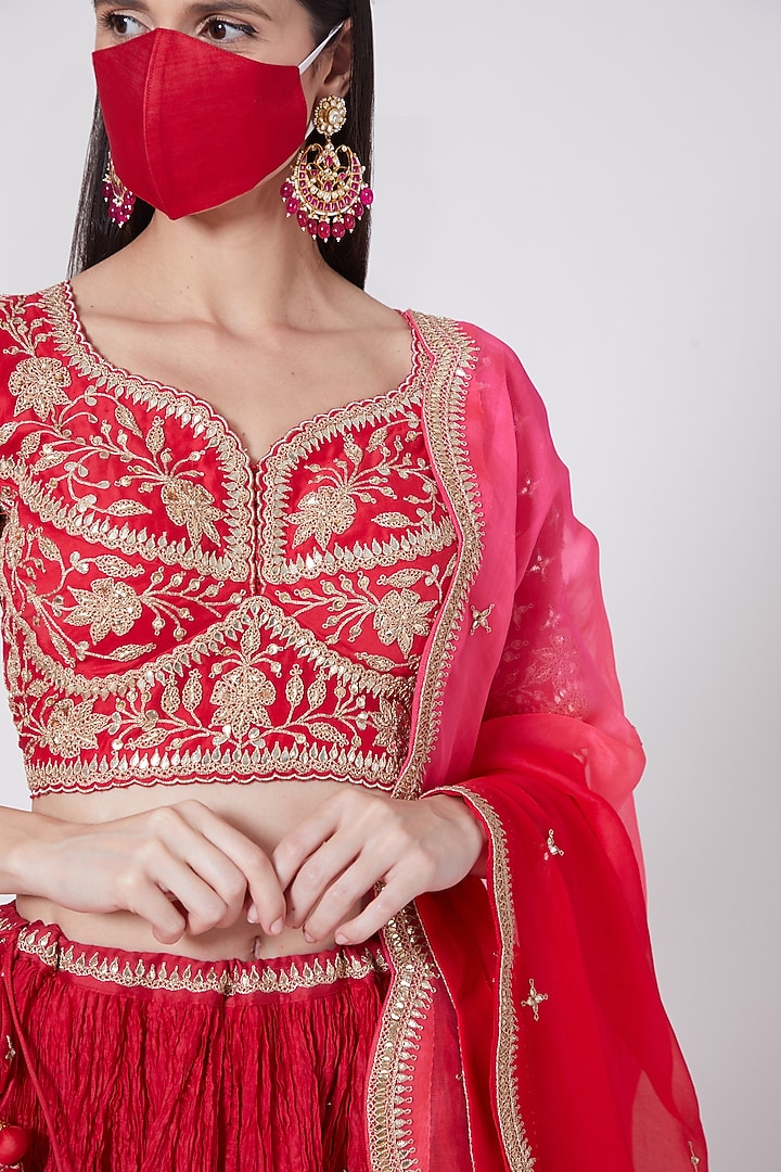 Red Hand Embroidered Wedding Lehenga Set by SURBHI SHAH at Pernia's Pop Up Shop