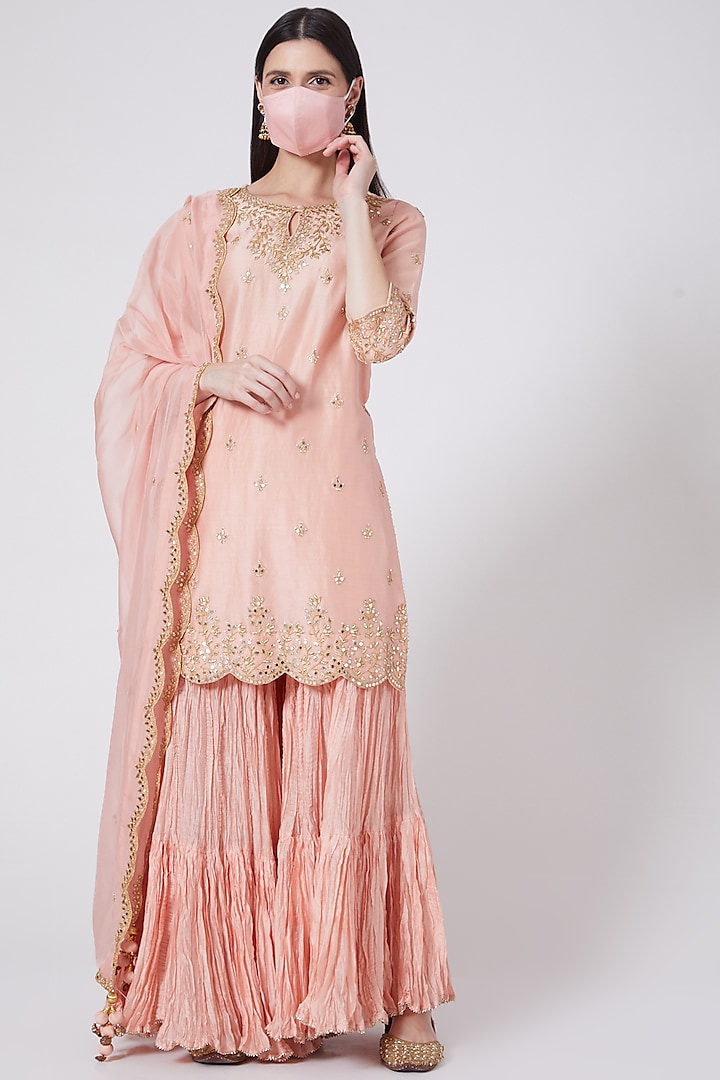 Peach Embroidered Sharara Set by SURBHI SHAH at Pernia's Pop Up Shop