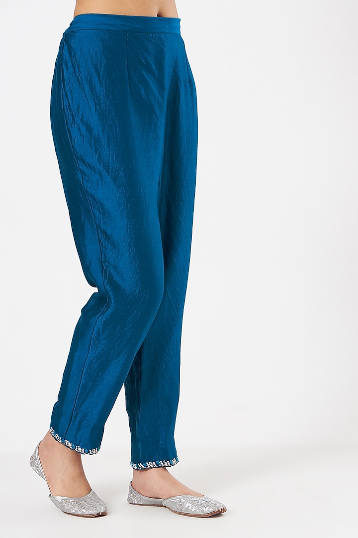 Royal Blue Hand Embroidered Angrakha Kurta Set by SURBHI SHAH at Pernia's Pop Up Shop