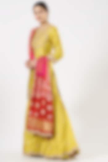 Yellow Hand Embroidered Sharara Set by SURBHI SHAH