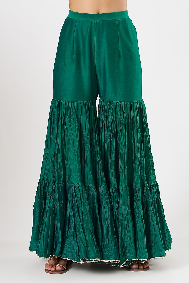 Bottle Green Crushed Wedding Sharara Set by SURBHI SHAH at Pernia's Pop Up Shop