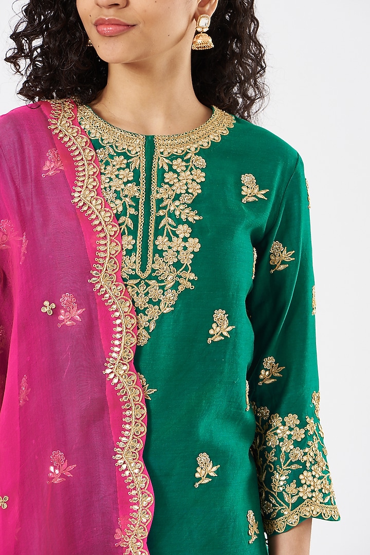Bottle Green Crushed Wedding Sharara Set by SURBHI SHAH at Pernia's Pop Up Shop