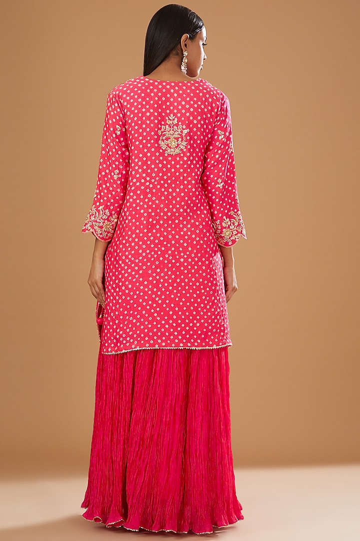Tomato Red Silk Crush Skirt Set by SURBHI SHAH at Pernia's Pop Up Shop