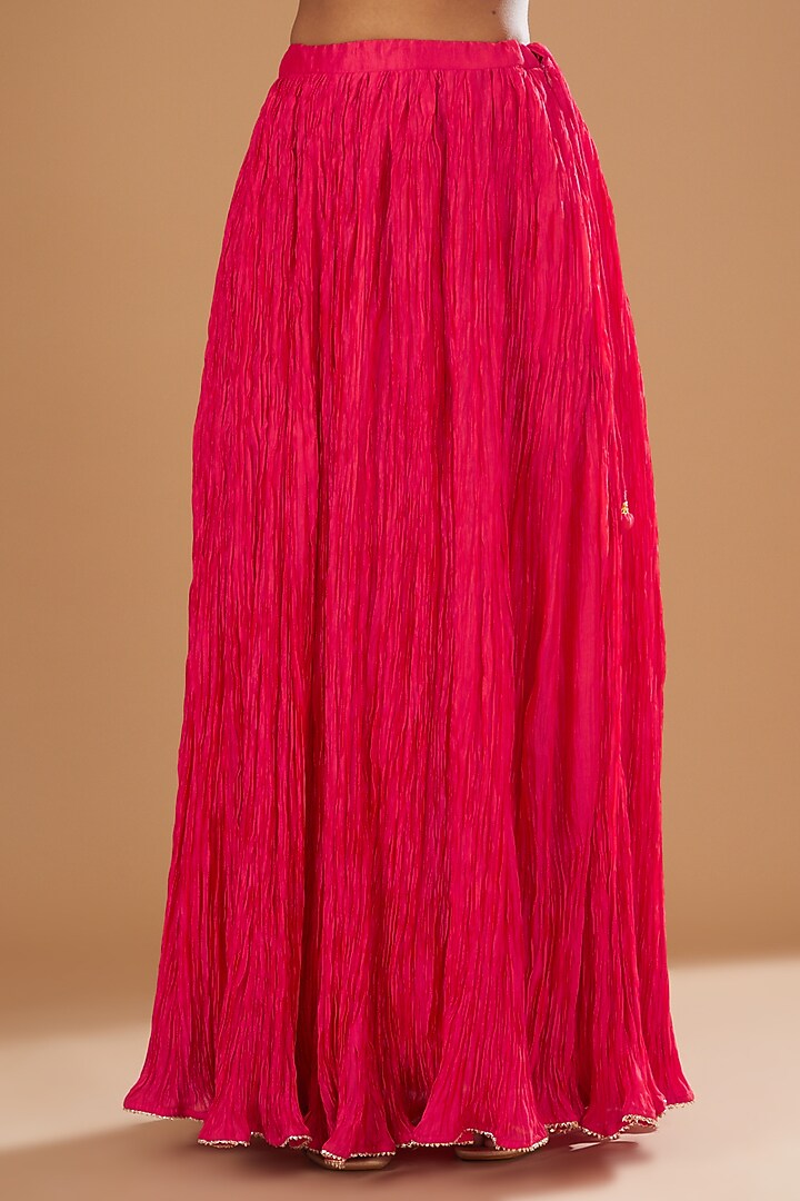 Tomato Red Silk Crush Skirt Set by SURBHI SHAH at Pernia's Pop Up Shop