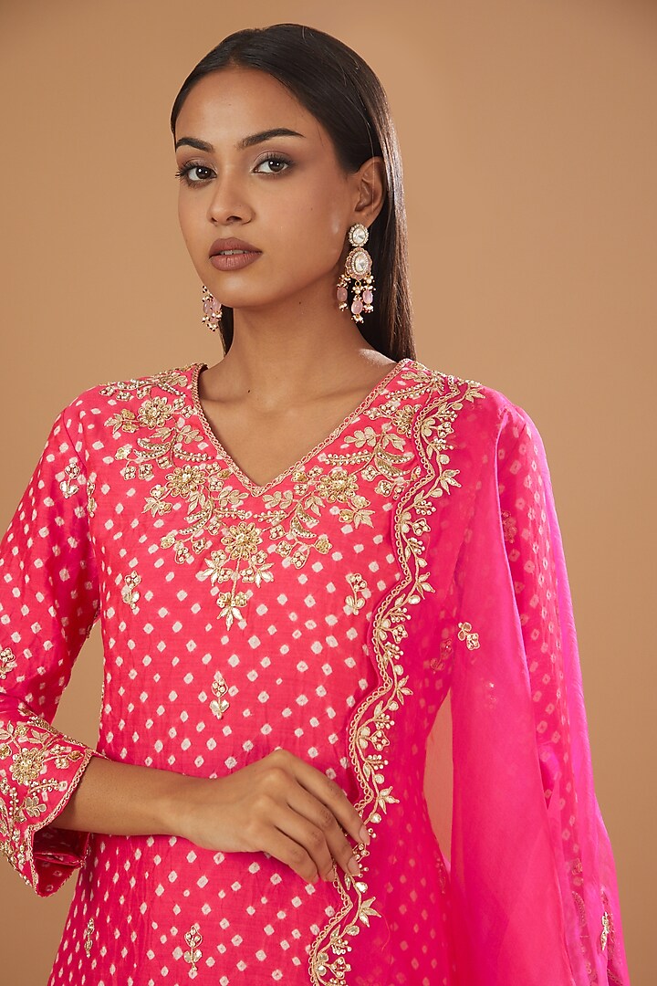 Tomato Red Silk Crush Skirt Set by SURBHI SHAH at Pernia's Pop Up Shop