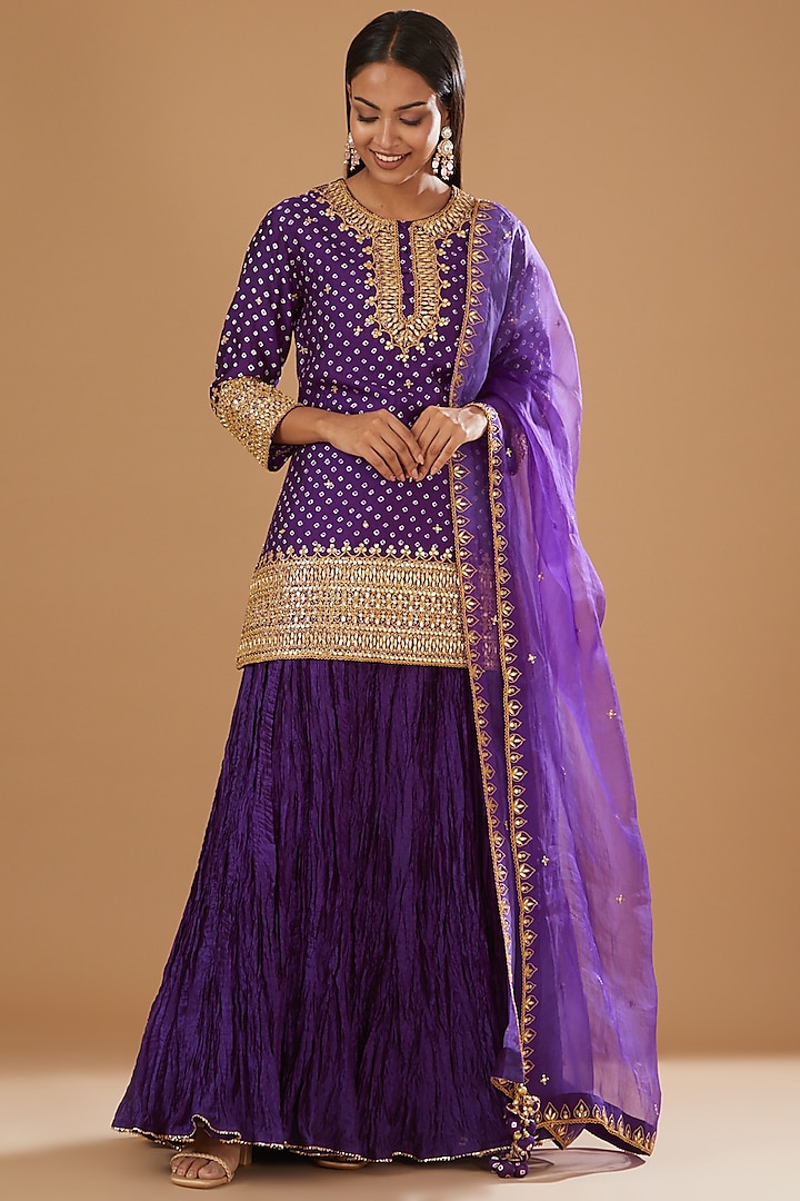 Purple Silk Crush Skirt Set by SURBHI SHAH at Pernia's Pop Up Shop