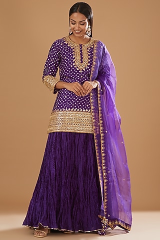 Purple Silk Crush Skirt Set by SURBHI SHAH