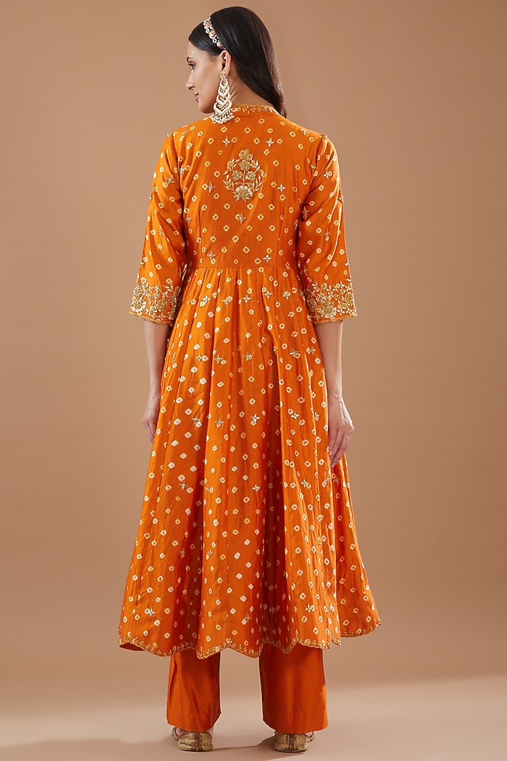 Orange Pure Spun Silk Embroidered Angrakha Kurta Set by SURBHI SHAH at Pernia's Pop Up Shop