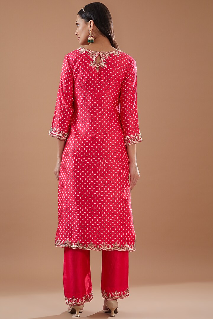 Tomato Red Spun Silk Hand Embroidered Kurta Set by SURBHI SHAH at Pernia's Pop Up Shop