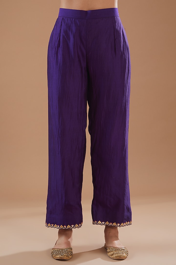 Purple Spun Silk Hand Embroidered Kurta Set by SURBHI SHAH at Pernia's Pop Up Shop