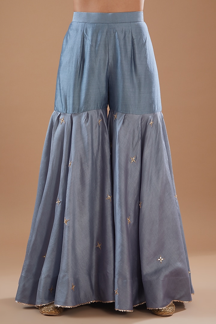 Grey Pure Spun Silk Wedding Sharara Set by SURBHI SHAH at Pernia's Pop Up Shop
