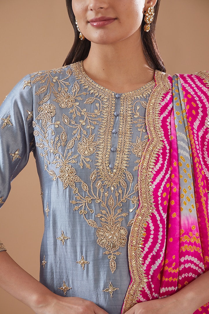 Grey Pure Spun Silk Wedding Sharara Set by SURBHI SHAH at Pernia's Pop Up Shop
