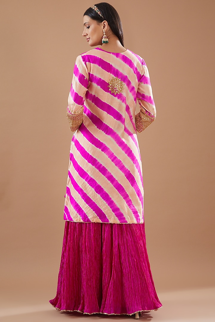 Hot Pink Kora Silk & Crush Skirt Set by SURBHI SHAH
