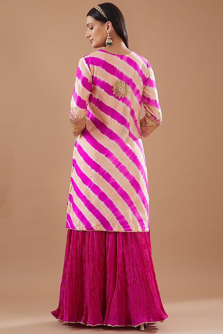 Hot Pink Kora Silk & Crush Skirt Set by SURBHI SHAH at Pernia's Pop Up Shop