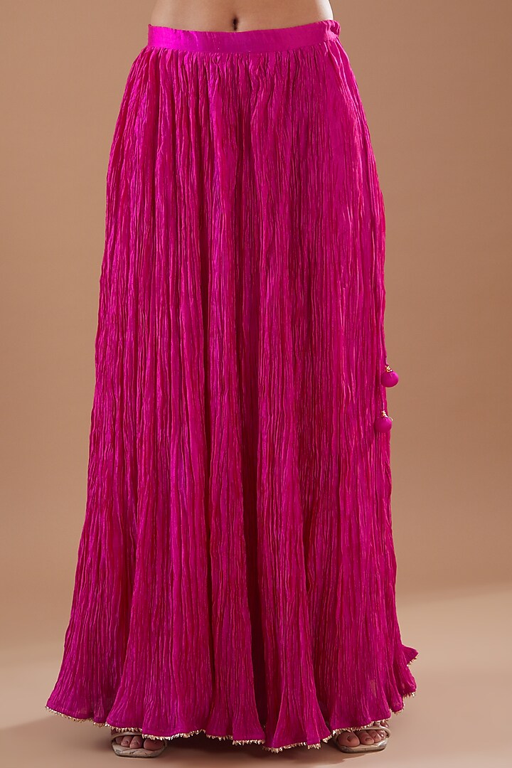 Hot Pink Kora Silk & Crush Skirt Set by SURBHI SHAH at Pernia's Pop Up Shop