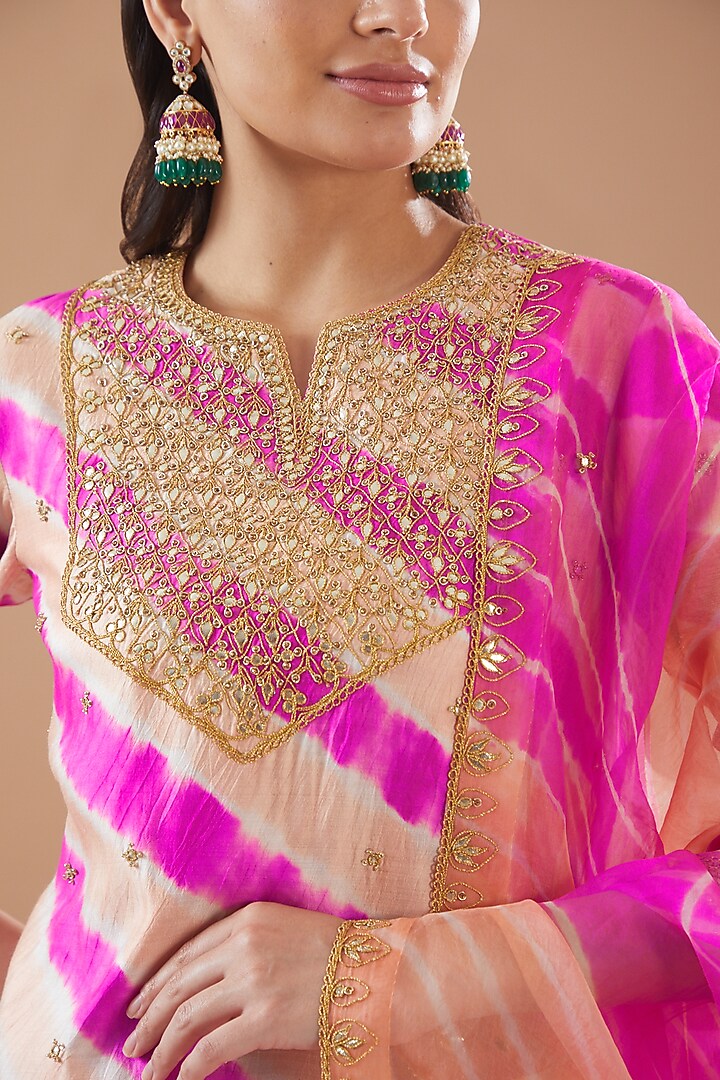 Hot Pink Kora Silk & Crush Skirt Set by SURBHI SHAH at Pernia's Pop Up Shop