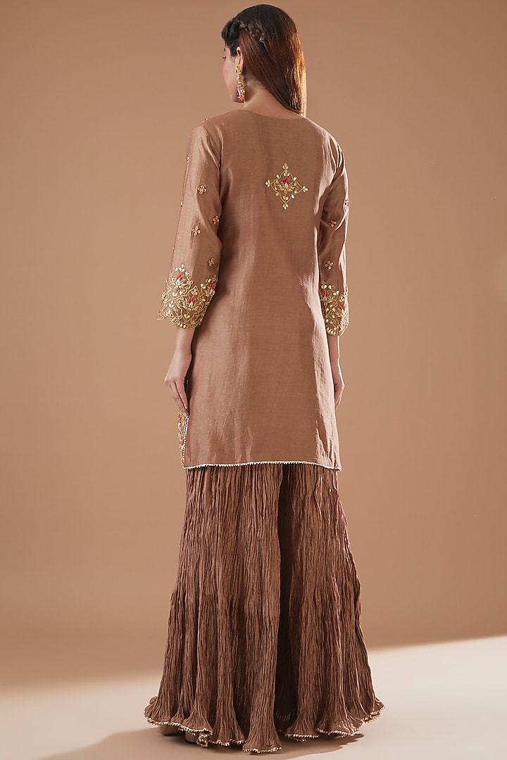Brown Chanderi Crush Wedding Sharara Set by SURBHI SHAH at Pernia's Pop Up Shop