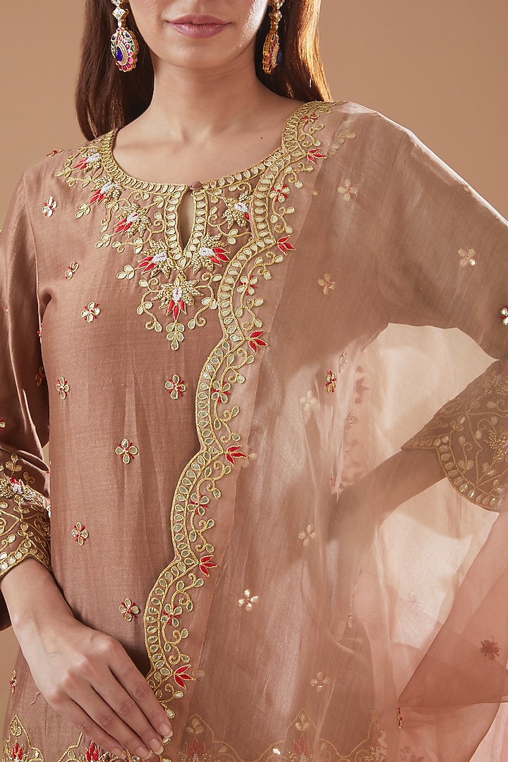 Brown Chanderi Crush Wedding Sharara Set by SURBHI SHAH at Pernia's Pop Up Shop