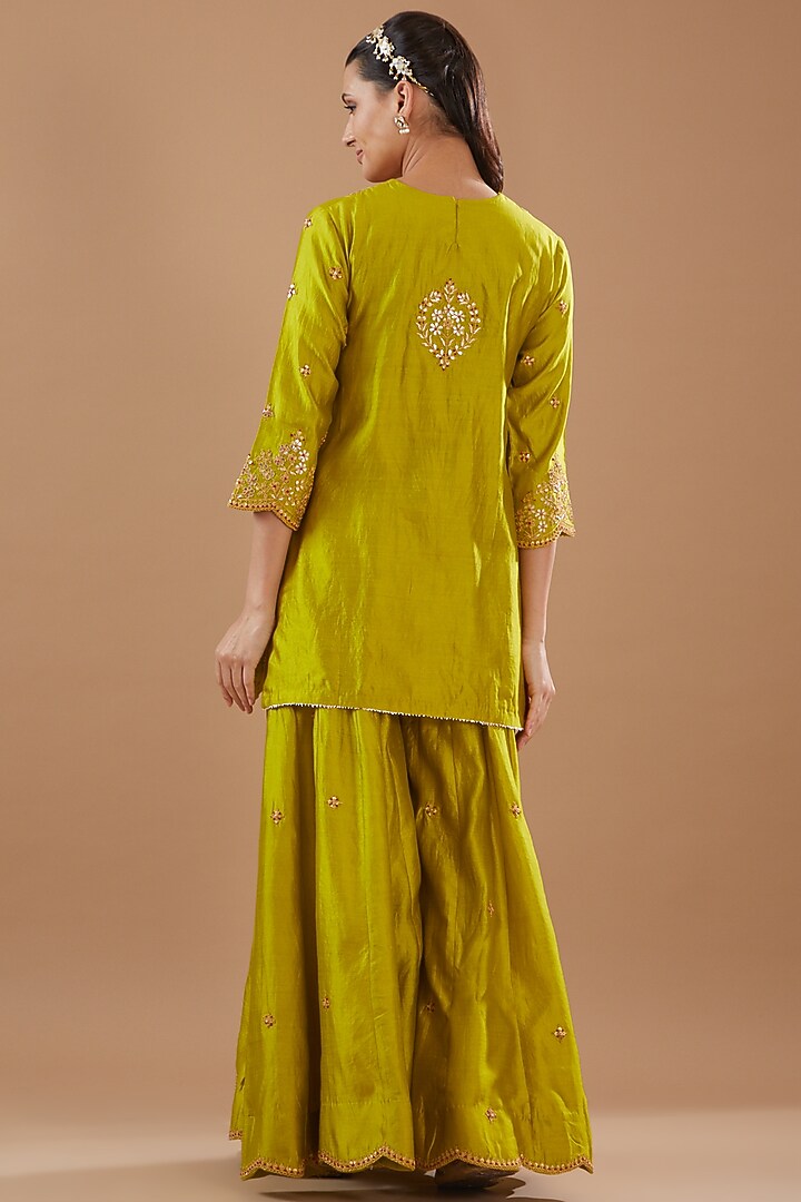 Green Spun Silk Wedding Sharara Set by SURBHI SHAH at Pernia's Pop Up Shop