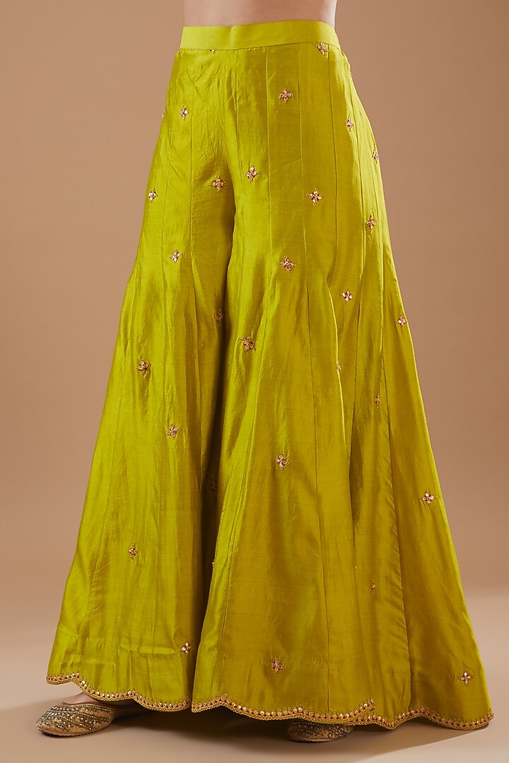 Green Spun Silk Wedding Sharara Set by SURBHI SHAH at Pernia's Pop Up Shop