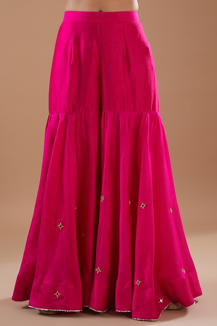 Rani Pink Spun Silk Wedding Sharara Set by SURBHI SHAH at Pernia's Pop Up Shop