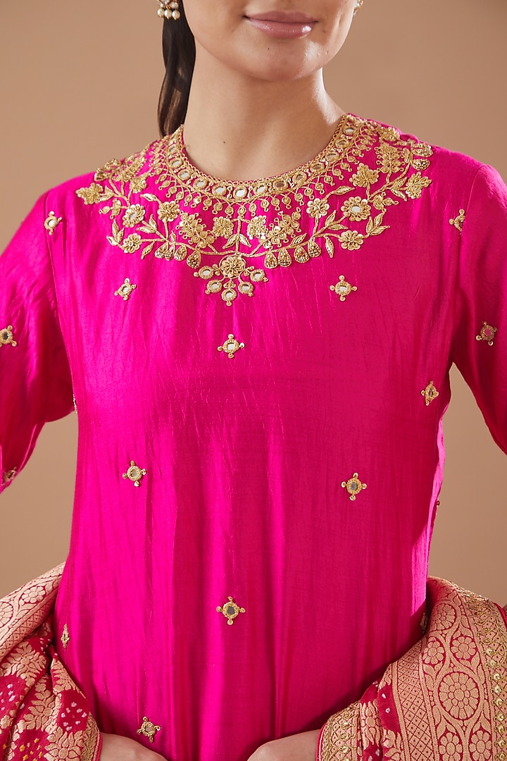 Rani Pink Spun Silk Wedding Sharara Set by SURBHI SHAH at Pernia's Pop Up Shop