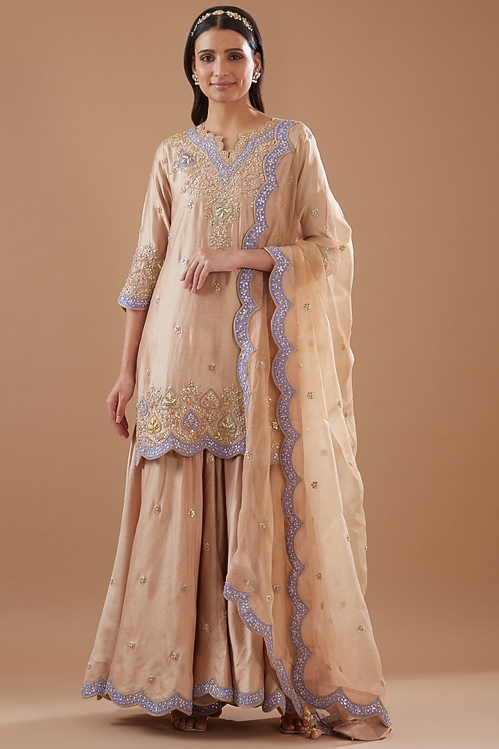 Beige Spun Silk Wedding Sharara Set by SURBHI SHAH at Pernia's Pop Up Shop