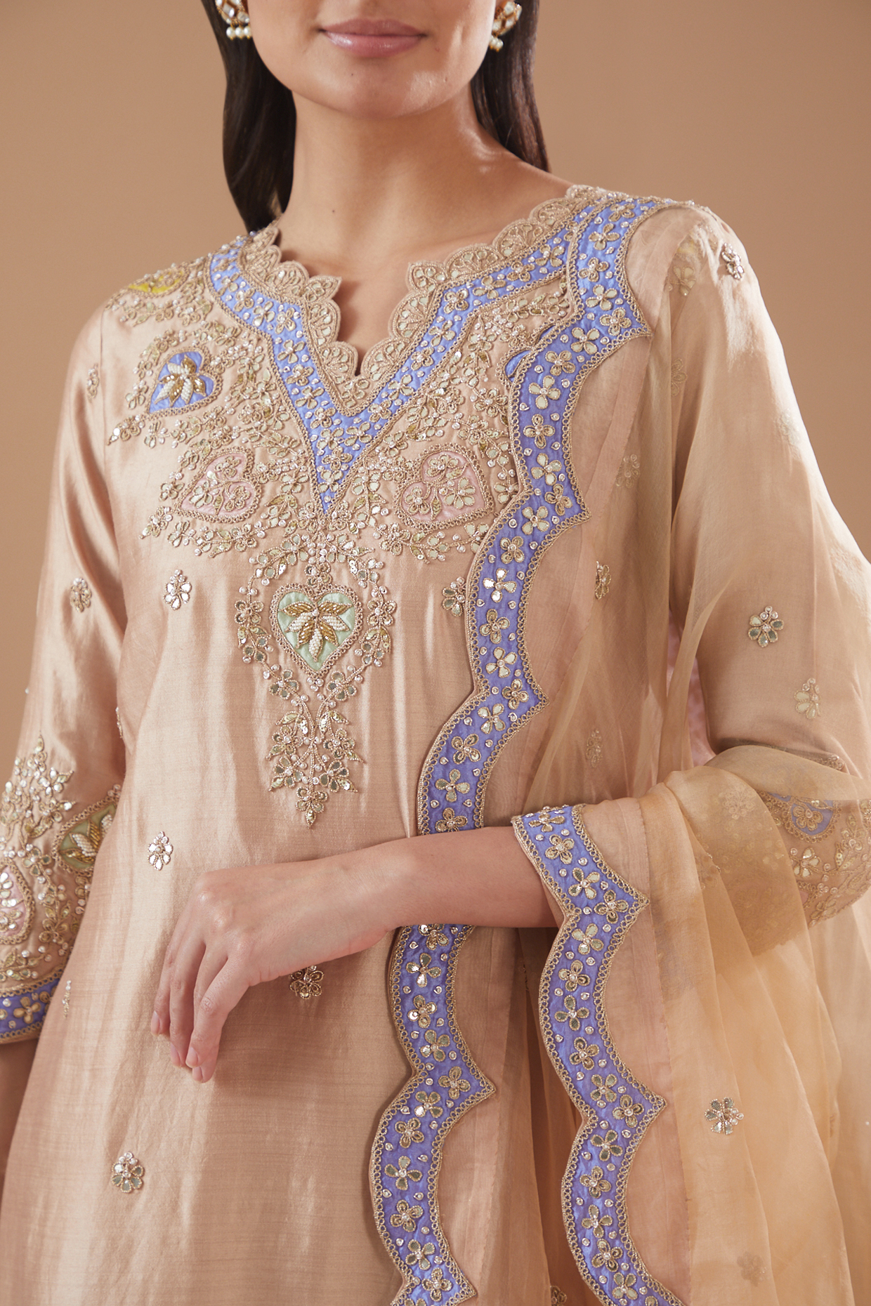 Beige Spun Silk Wedding Sharara Set by SURBHI SHAH at Pernia's Pop Up Shop
