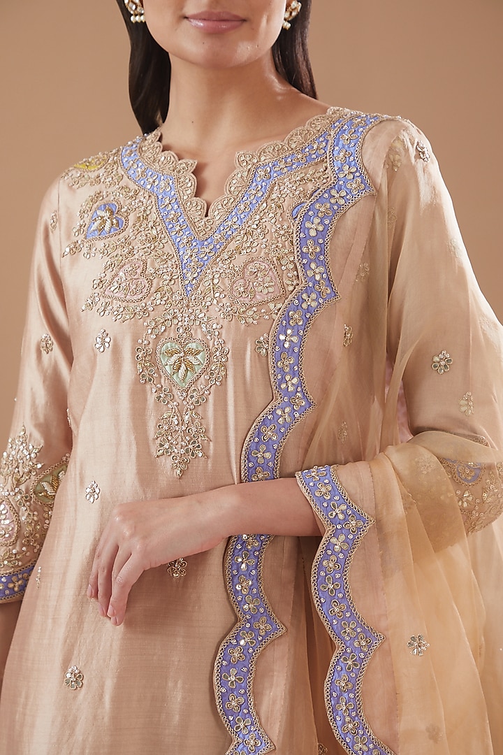 Beige Spun Silk Wedding Sharara Set by SURBHI SHAH at Pernia's Pop Up Shop
