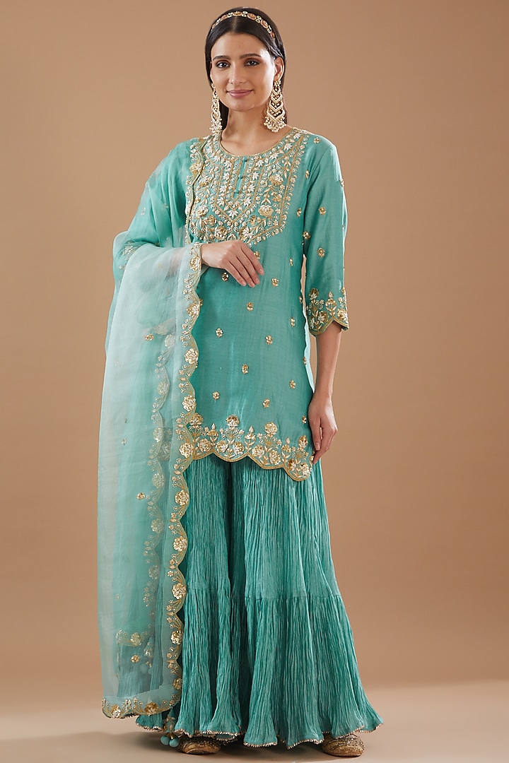 Sea Blue Crush Wedding Sharara Set by SURBHI SHAH at Pernia's Pop Up Shop