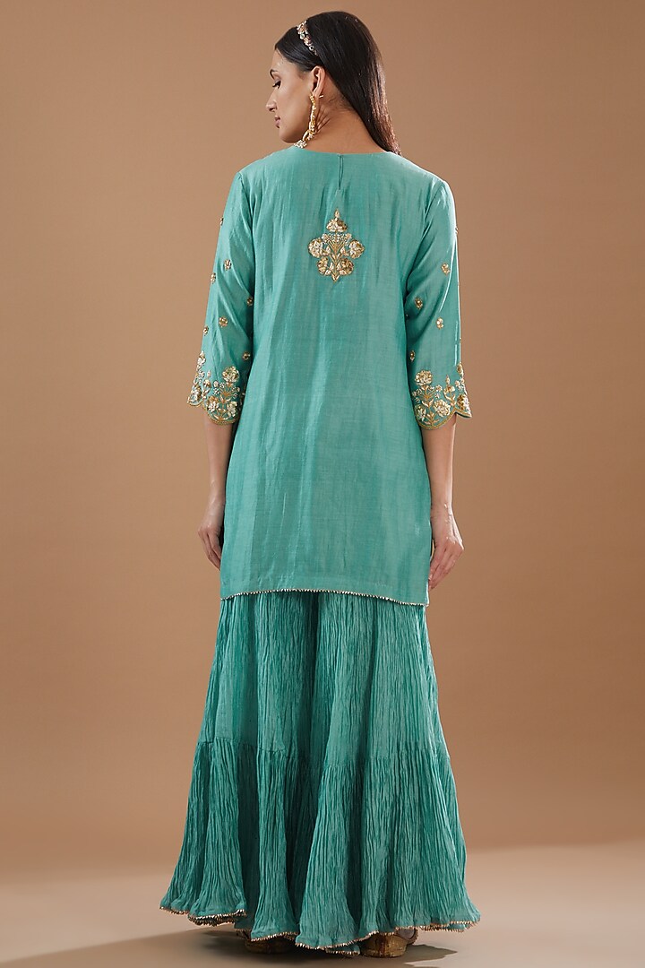 Sea Blue Crush Wedding Sharara Set by SURBHI SHAH at Pernia's Pop Up Shop