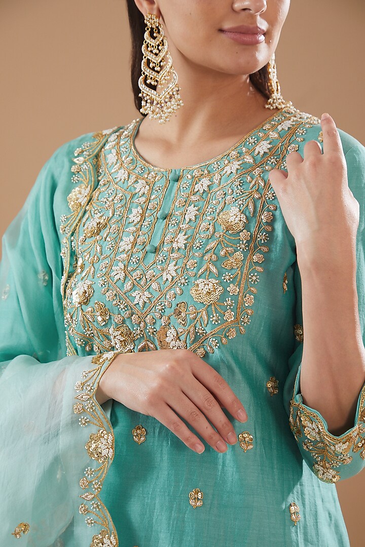Sea Blue Crush Wedding Sharara Set by SURBHI SHAH at Pernia's Pop Up Shop